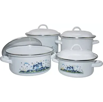 Hrnec Čtyřdílná souprava smaltovaného nádobí potisk husy II