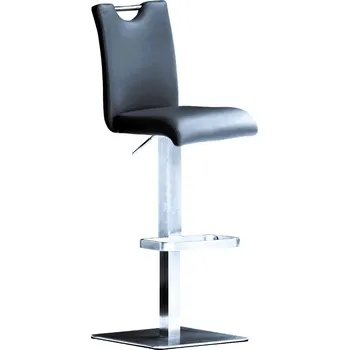 Barová židle Černá kožená barová židle Simone se stříbrnou podnoží 42 x 90/115 x 50 hovězí kůže, kov