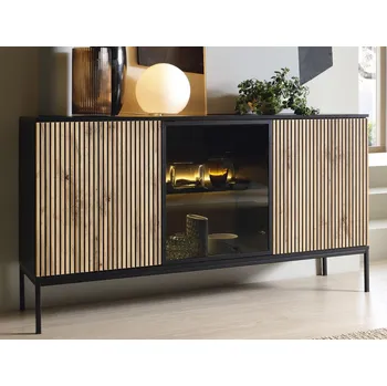 Šatní skříň Široká skříňka Sento, černá/dub wotan, s osvětlením