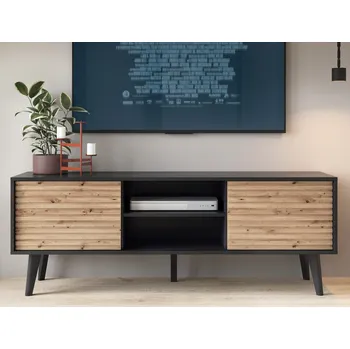 Televizní stolek Široká TV skříňka Willow, černá/dub artisan