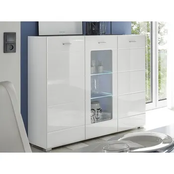 Komoda Vysoká komoda s prosklením Enrique, bílá lesk