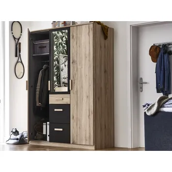 Šatní skříň Šatní skříň se zrcadlem Cariba, 135 cm, dub san remo/grafit