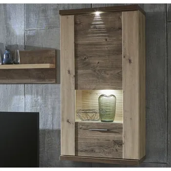 Knihovna Závěsná vitrína Grande, dub artisan/dub ribbeck, s osvětlením, pravá