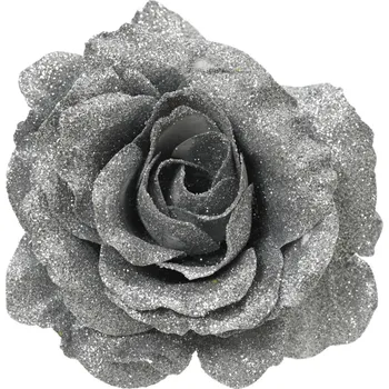 Vánoční dekorace ASKO - NÁBYTEK Vánoční ozdoba Růže na klipu 12 cm stříbrná