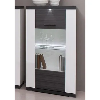 Obývací stěna Vitrína Caracas typ 24, grafit/bílý lesk, s osvětlením