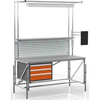 Dílenský stůl Výškově nastavitelný ESD stůl 22112851 [nerez + stříbrné spojky] Vyberte barvu konstrukce:: nerez + stříbrné spojky