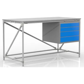 Dílenský stůl Dílenský stůl s kontejnerem se čtyřmi zásuvkami 240405310 [šedá + stříbrné spojky] Vyberte barvu konstrukce:: modrá + černé spojky