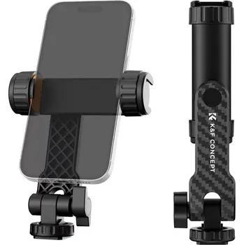 K&F Concept Otočný držák mobilního telefonu se sáňkami cold shoe a závitem 1/4" (univerzální držák telefonu s upevněním na běžný stativ a možností připojení mikrofonu nebo světla KF31.084)