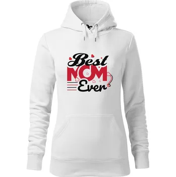 Dámská mikina DOBRÝ TRIKO Mikina s potiskem a kapucí Best mom ever Velikost dámské mikiny: M, Barva: Bílá