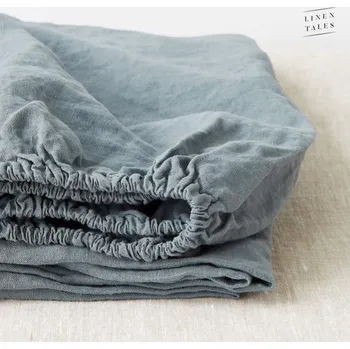 Prostěradlo Modro-šedé napínací lněné prostěradlo 160x200 cm Blue Fog – Linen Tales ID_1453290