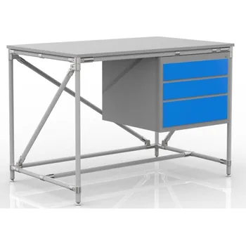 Dílenský stůl Dílenský stůl s kontejnerem se třemi zásuvkami 24040532 (3 modely) [šedá + stříbrné spojky] Vyberte barvu konstrukce:: modrá + černé spojky