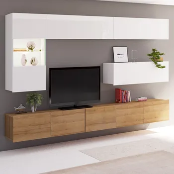 Obývací stěna Obývací stěna CALABRINI d | 250 cm | 6 dílů B1 | dub zlatý/bílá lesk