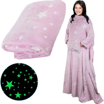 Svítící deka s rukávy NEON růžová