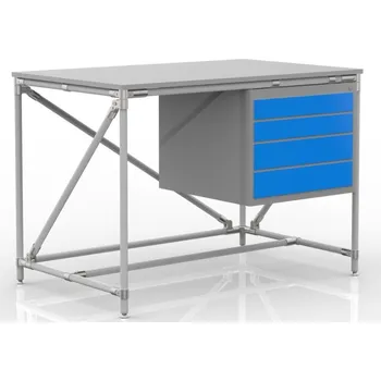 Dílenský stůl Dílenský stůl s kontejnerem se čtyřmi zásuvkami 24040533 (3 modely) [šedá + stříbrné spojky] Vyberte barvu konstrukce:: modrá + černé spojky