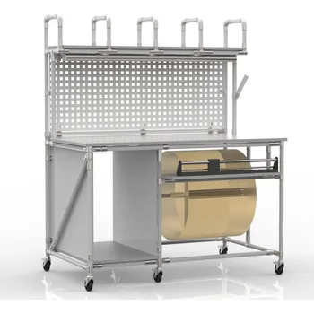 Dílenský stůl Balicí stůl s řezačkou [šedá + stříbrné spojky] Vyberte barvu konstrukce:: nerez + stříbrné spojky