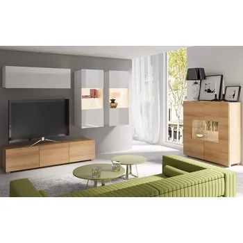 Obývací stěna Obývací stěna CALABRINI d | 350 cm | 5 dílů E1 | dub zlatý/bílá lesk