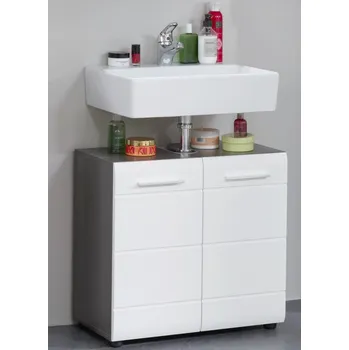 Koupelnový nábytek Koupelnová skříňka pod umyvadlo Skin, kouřově šedá/lesklá bílá