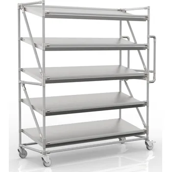 Regálový vozík na přepravky se šikmými policemi 1500 x 500 mm, SP15050 [šedá + stříbrné spojky] Vyberte barvu konstrukce:: šedá + stříbrné spojky