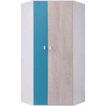 Šatní skříň Rohová šatní skříň Planet, dub/bílá/modrá