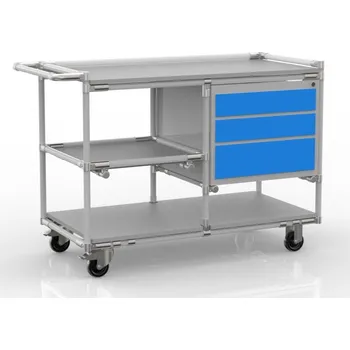 Dílenský vozík z trubkového systému na míru s kontejnerem 22082105 [šedá + stříbrné spojky] Vyberte barvu konstrukce:: modrá + černé spojky