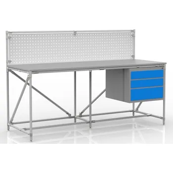 Dílenský stůl Dílenský stůl s perfopanelem 24040839 [šedá + stříbrné spojky] Vyberte barvu konstrukce:: nerez + stříbrné spojky