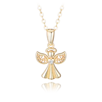 Módní doplněk MINET Pozlacený stříbrný náhrdelník ANDĚL se zirkony JMAN0463GN45