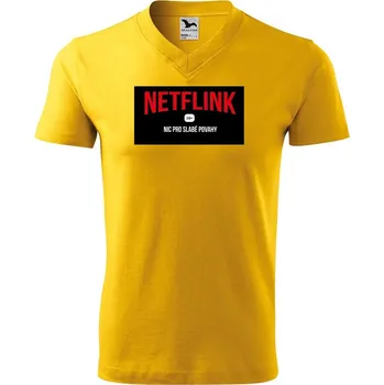 Pánské tričko DOBRÝ TRIKO Pánské V tričko s potiskem Netflink Velikost: M, Barva: Žlutá