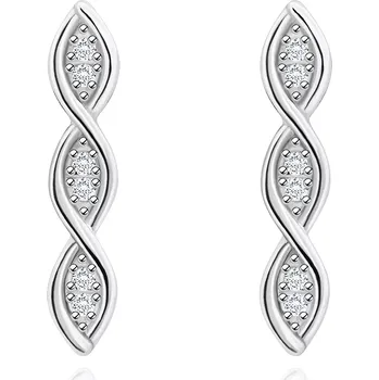 Náušnice Stříbrné náušnice 925 - spirálovitá vlna, čiré zirkony