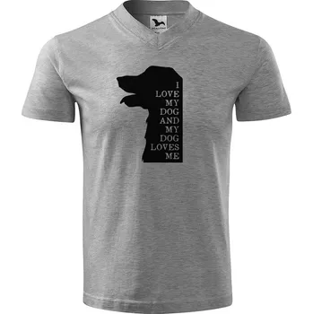 Pánské tričko DOBRÝ TRIKO Pánské V tričko s potiskem I love my dog Velikost: XL, Barva: Tmavě šedý melír