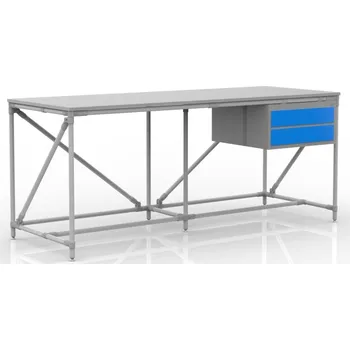 Dílenský stůl Dílenský stůl s kontejnerem se dvěma zásuvkami 240405314 [šedá + stříbrné spojky] Vyberte barvu konstrukce:: šedá + stříbrné spojky