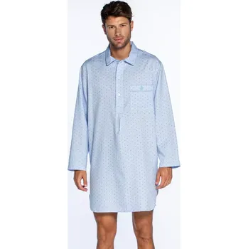 Pánské pyžamo GUASCH Pánská noční košile ALLAN, Světle modrá, V dárkovém boxu, Bavlna 100%, Dlouhý rukáv - vel. M
