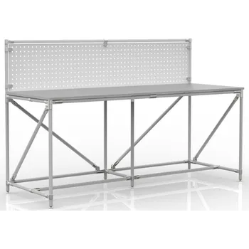 Dílenský stůl Dílenský stůl s perfopanelem 24040836 [šedá + stříbrné spojky] Vyberte barvu konstrukce:: šedá + stříbrné spojky