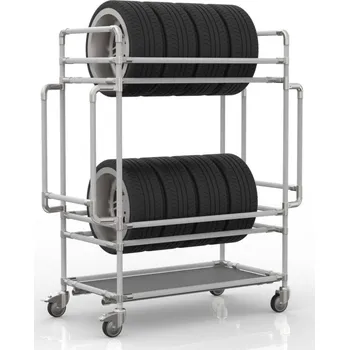 Dílenský regál Pojízdný regál na pneumatiky 24082636 [šedá + stříbrné spojky] Vyberte barvu konstrukce:: nerez + stříbrné spojky