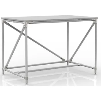 Dílenský stůl Dílenský stůl z trubkového systému 24040535 (3 modely) [šedá + stříbrné spojky] Vyberte barvu konstrukce:: nerez + stříbrné spojky