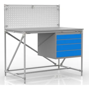 Dílenský stůl Dílenský stůl s perfopanelem 240408316 [šedá + stříbrné spojky] Vyberte barvu konstrukce:: modrá + černé spojky