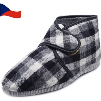 Pánské pantofle Pánské kotníkové papuče se suchým zipem PEGRES 1016 Šedé káro vel. 43