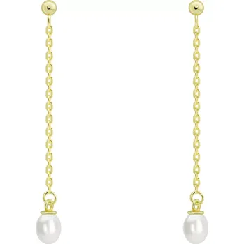 Náušnice Náušnice ze stříbra 925 - kulička, přírodní perla na řetízku, zlato