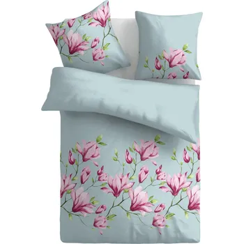 Povlečení Povlečení Emerald, modré s růžovými květy