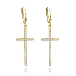 MINET Luxusní pozlacené stříbrné náušnice kříže s bílými zirkony JMAN0573GE00