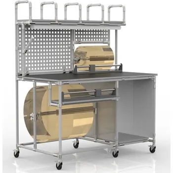 Dílenský stůl Univerzální balicí stůl 23020154, 2x řezačka [šedá + stříbrné spojky] Vyberte barvu konstrukce:: červená + černé spojky