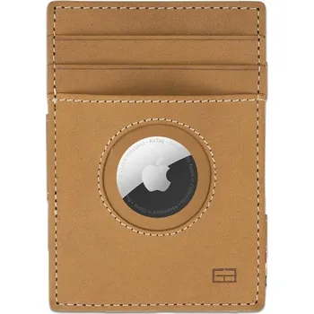 Peněženka Kožená peněženka na karty Essenziale Airtag Garzini Camel Brown