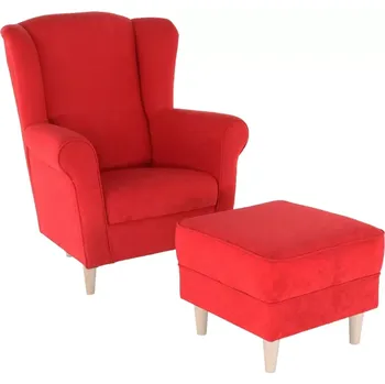 Křeslo Křeslo ušák s taburetem červené