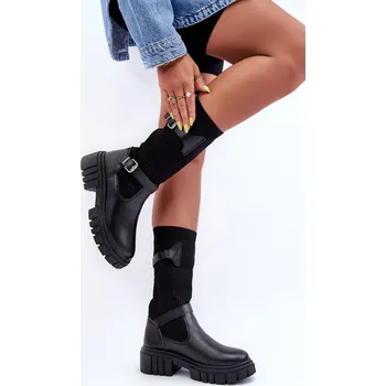 Dámské kozačky Dámské kotníkové boty s punčochou Abroze Barva: Černá, Velikost: 39