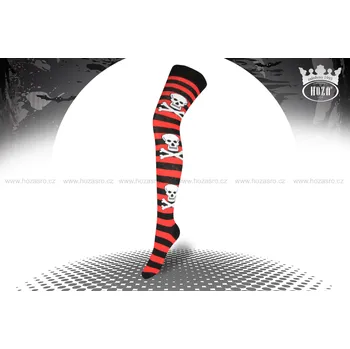 Dámské ponožky Dámské nadkolenky HOZA - lebky - H4805 Barva: červená, Velikost: 35-41
