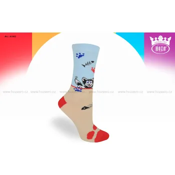 Pánské ponožky Hoza Dětské ponožky - kočička s kostrou rybičky - H1803 Barva: béžová, Velikost: 35-38