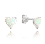 1774 MINET Stříbrné náušnice SRDÍČKA s bílými opálky