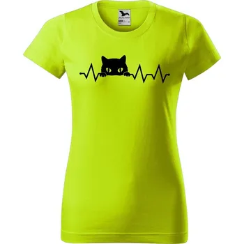 Dámské oblečení DOBRÝ TRIKO Dámské tričko s potiskem Tep kočka Barva: Limetková, Velikost: L