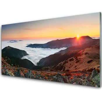 Obraz Obraz na skle Hory Mraky Slunce Krajina 125x50 cm 2 Přívěsky