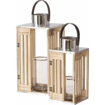 Lucerna Dřevěná lucerna Boltze OCTAVIA, s koženou rukojetí, 2 kusy