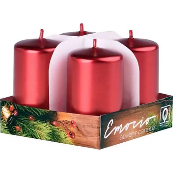 Svíčka Emocio adventní svíčky 38x60 červené metalické 4 ks